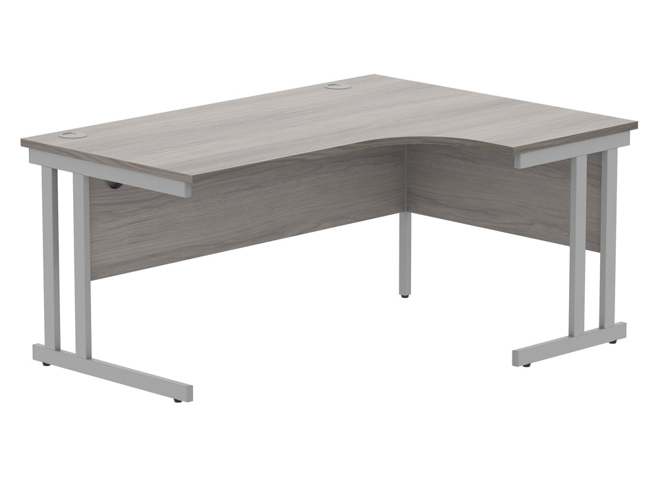 Workwise Office Right Hand Corner Desk With Steel Double Upright Cantilever Frame Furniture TC GROUP 1600X1200 Alaskan Grey Oak/Silver 
