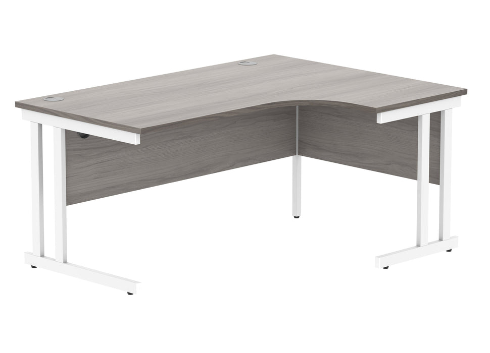 Workwise Office Right Hand Corner Desk With Steel Double Upright Cantilever Frame Furniture TC GROUP 1600X1200 Alaskan Grey Oak/White 