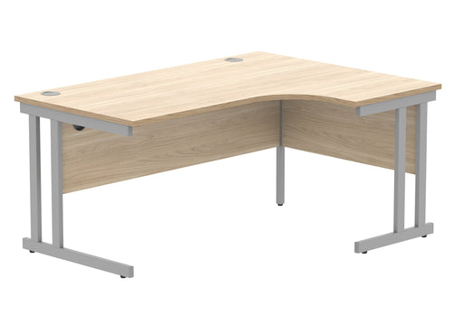 Workwise Office Right Hand Corner Desk With Steel Double Upright Cantilever Frame Furniture TC GROUP 1600X1200 Canadian Oak/Silver 