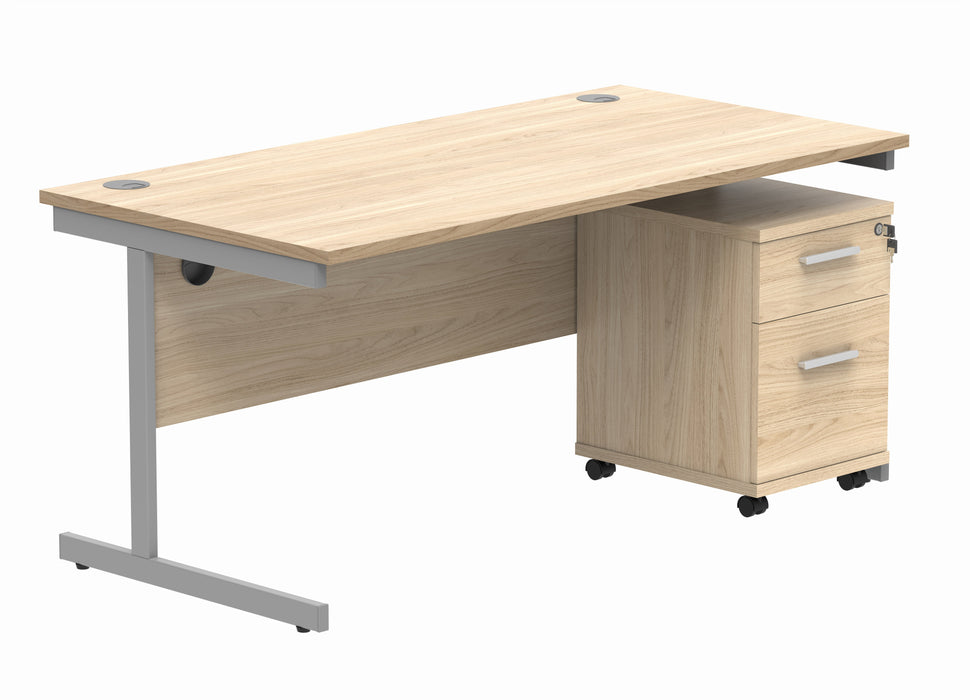 Workwise Single Upright Rectangular Desk + 2 Drawer Mobile Under Desk Pedestal Furniture TC GROUP 