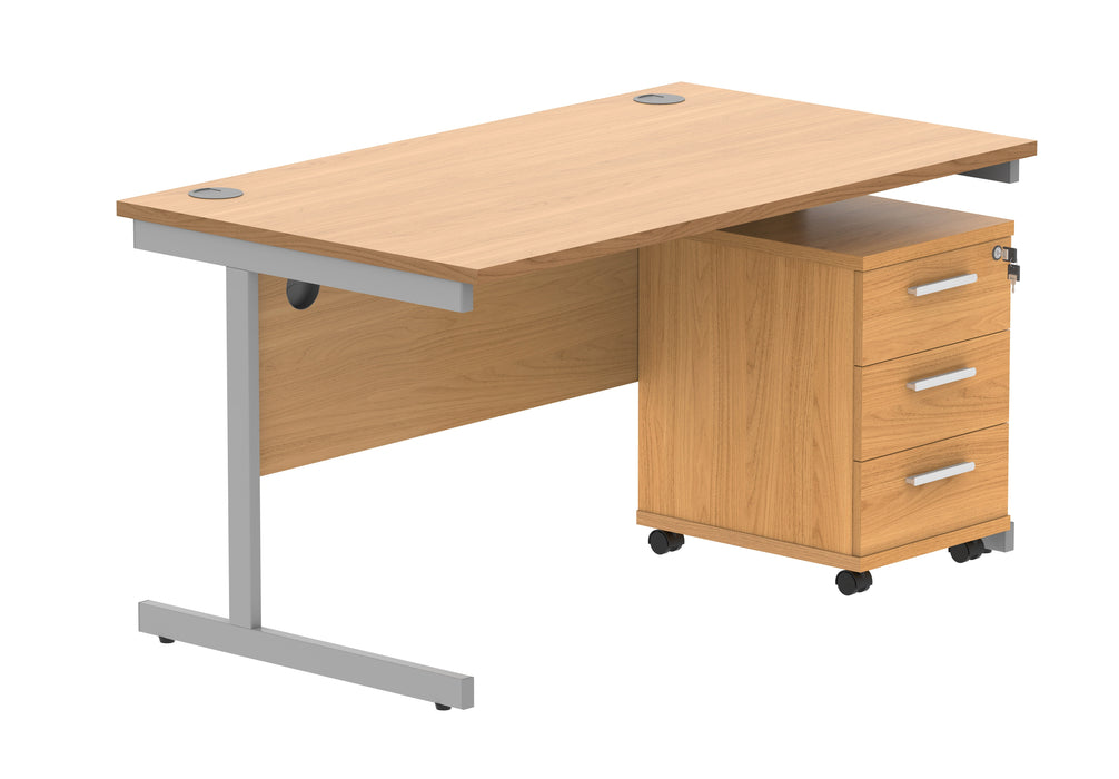 Workwise Single Upright Rectangular Desk + 3 Drawer Mobile Under Desk Pedestal Furniture TC GROUP 