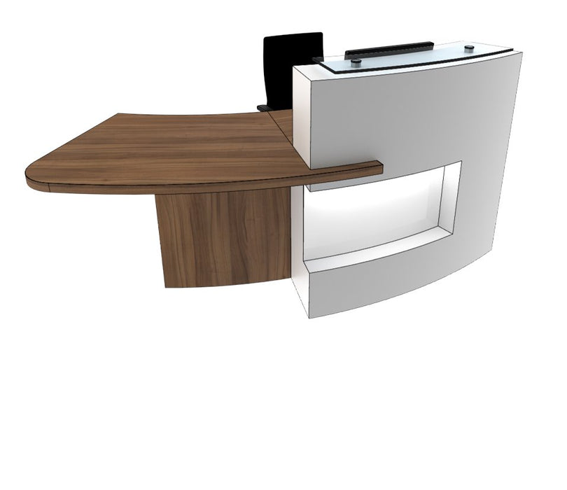 Xpression Curved Reception Desk Reception Desks Clarke Rendall Right Hand H1150 x W2320 x D823mm W1001 Solid Premium White 