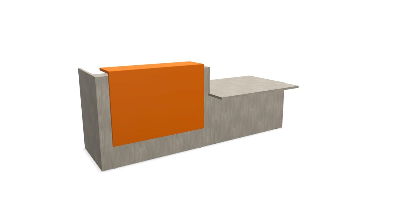 Z2 Lacquered front Reception Desk with DDA right hand Reception Desk Quadrifoglio 2850mm Concrete Orange
