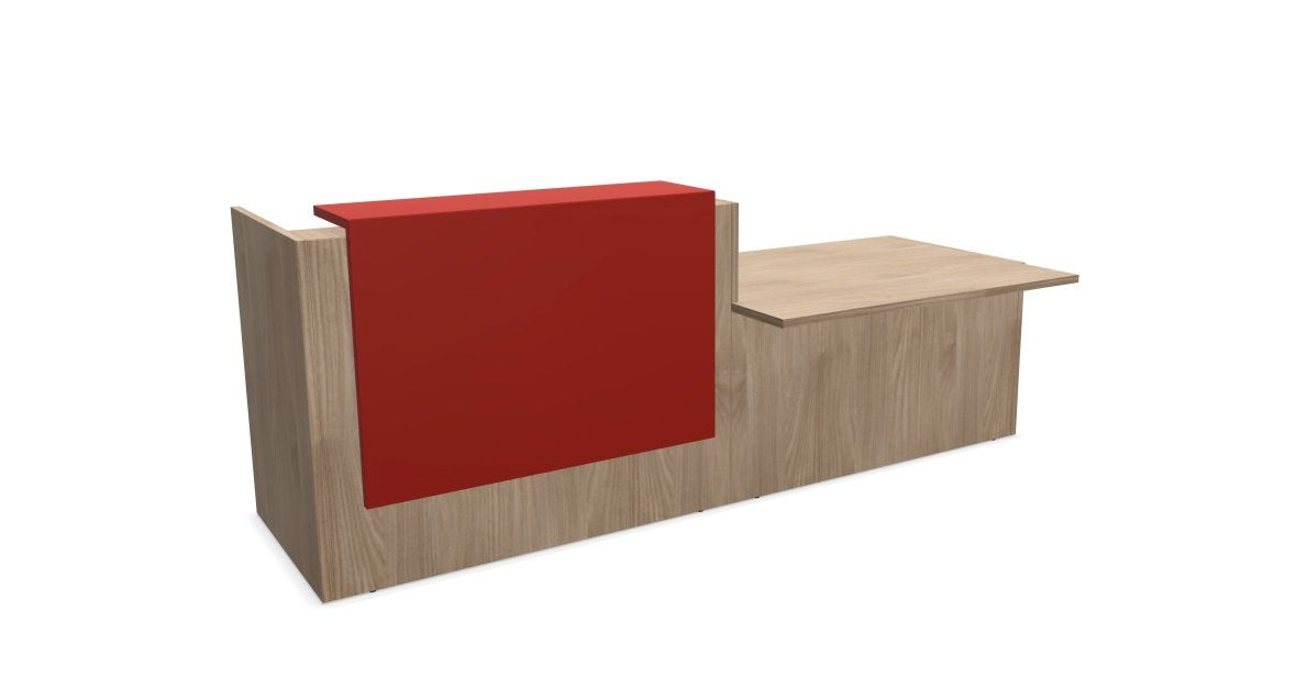 Z2 Lacquered front Reception Desk with DDA right hand Reception Desk Quadrifoglio 2850mm Elm Flame Red