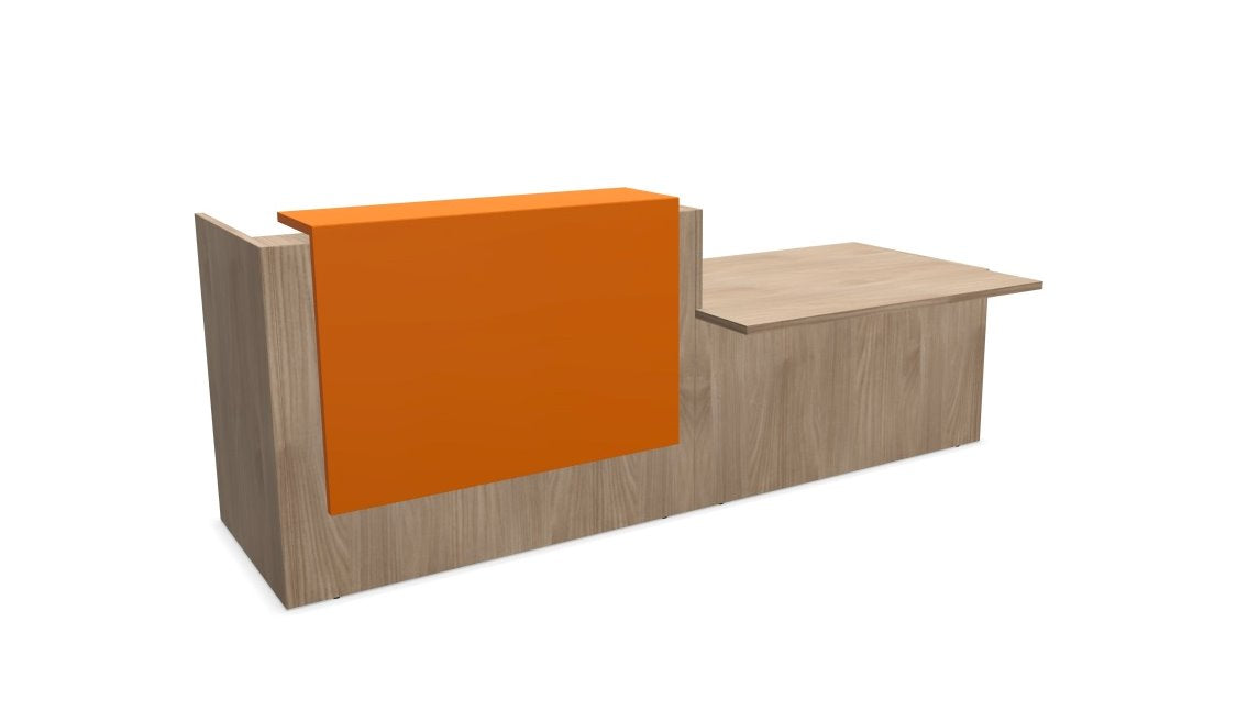 Z2 Lacquered front Reception Desk with DDA right hand Reception Desk Quadrifoglio 2850mm Elm Orange
