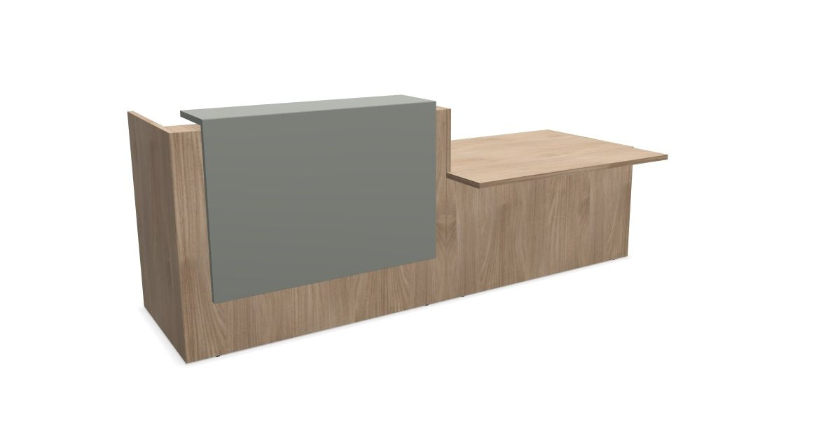 Z2 Lacquered front Reception Desk with DDA right hand Reception Desk Quadrifoglio 2850mm Elm Signal Grey