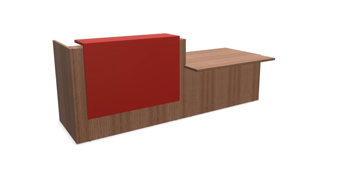 Z2 Lacquered front Reception Desk with DDA right hand Reception Desk Quadrifoglio 2850mm Walnut Flame Red