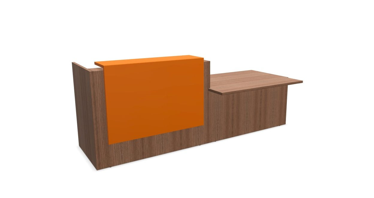 Z2 Lacquered front Reception Desk with DDA right hand Reception Desk Quadrifoglio 2850mm Walnut Orange