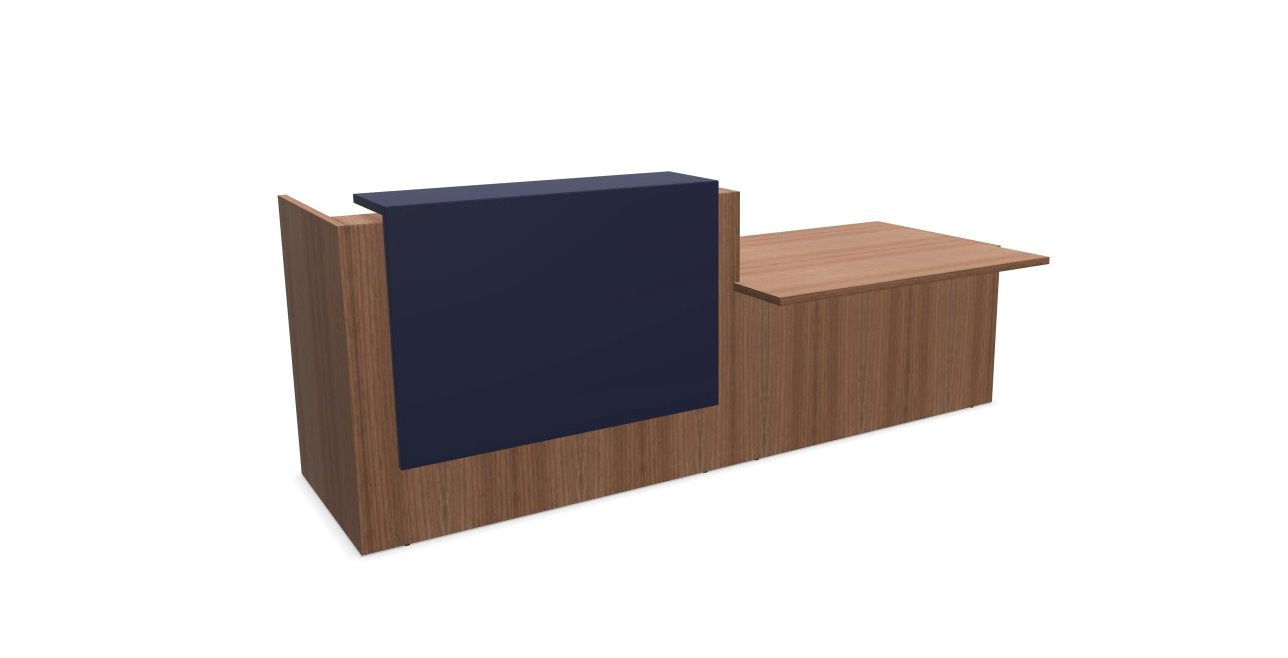 Z2 Lacquered front Reception Desk with DDA right hand Reception Desk Quadrifoglio 2850mm Walnut Violet Blue