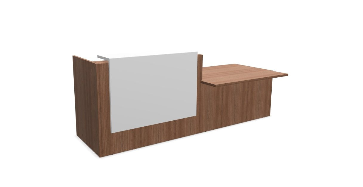 Z2 Lacquered front Reception Desk with DDA right hand Reception Desk Quadrifoglio 2850mm Walnut White