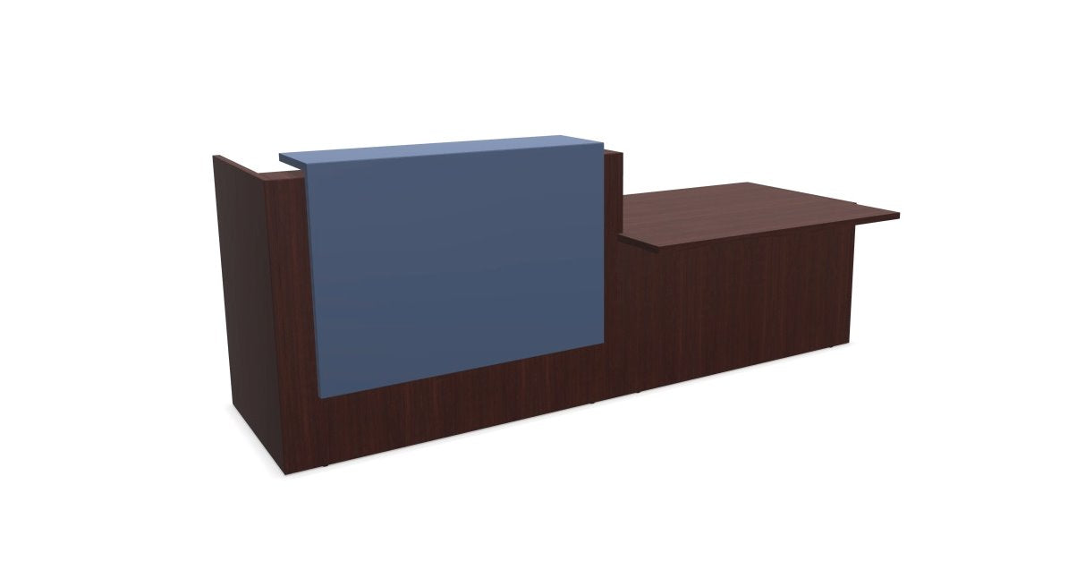 Z2 Lacquered front Reception Desk with DDA right hand Reception Desk Quadrifoglio 2850mm Wenge Pigeon Blue
