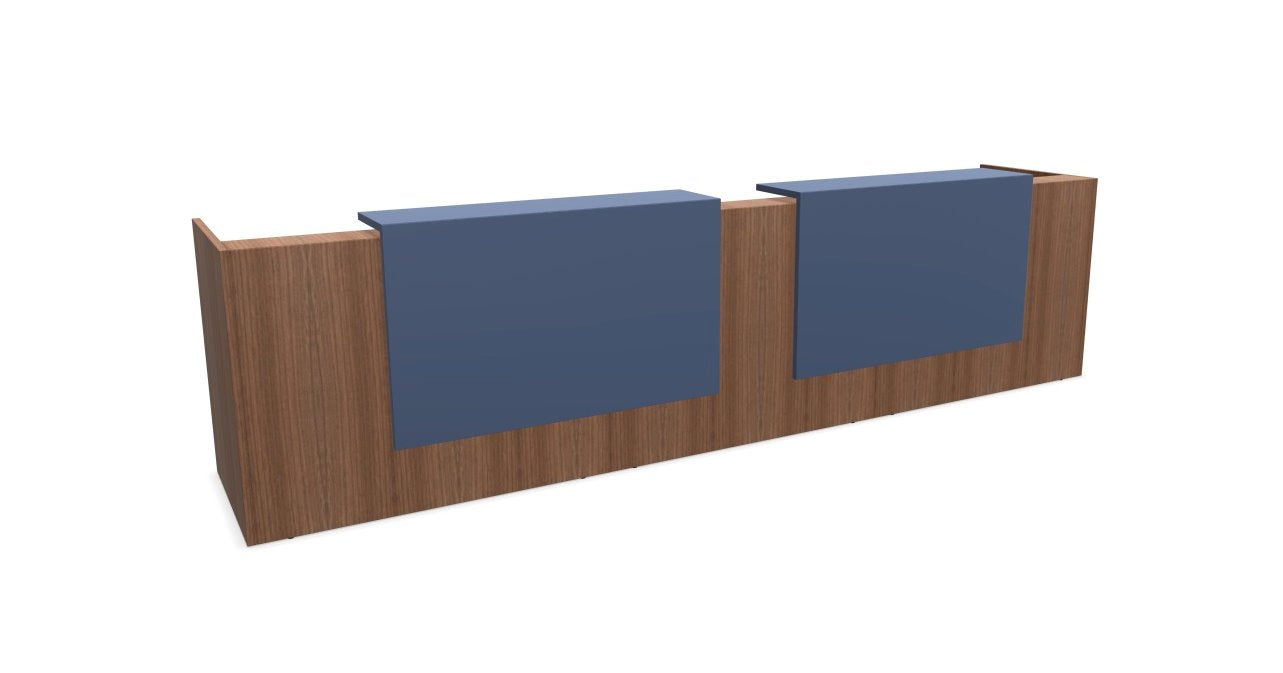 Z2 Large Straight Reception Desk Reception Desk Quadrifoglio 3650mm Walnut Pigeon Blue