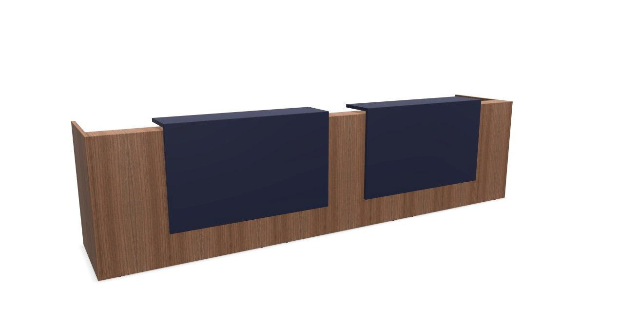 Z2 Large Straight Reception Desk Reception Desk Quadrifoglio 3650mm Walnut Violet Blue