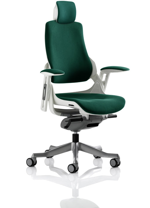 Zure Executive Chair with White Shell Executive Dynamic Office Solutions Bespoke Maringa Teal Bespoke Maringa Teal Fabric With Headrest