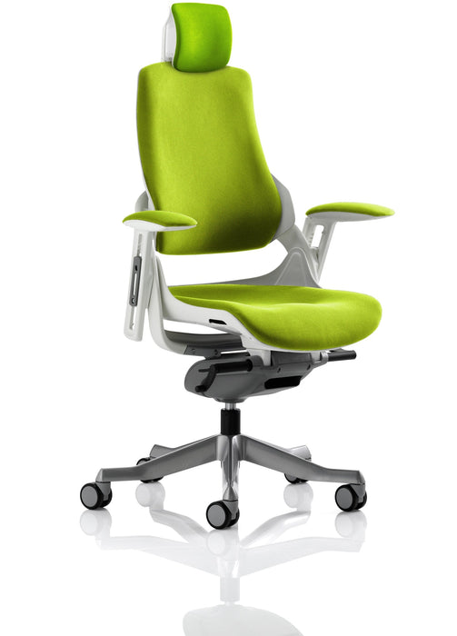 Zure Executive Chair with White Shell Executive Dynamic Office Solutions Bespoke Myrrh Green Bespoke Myrrh Green Fabric With Headrest