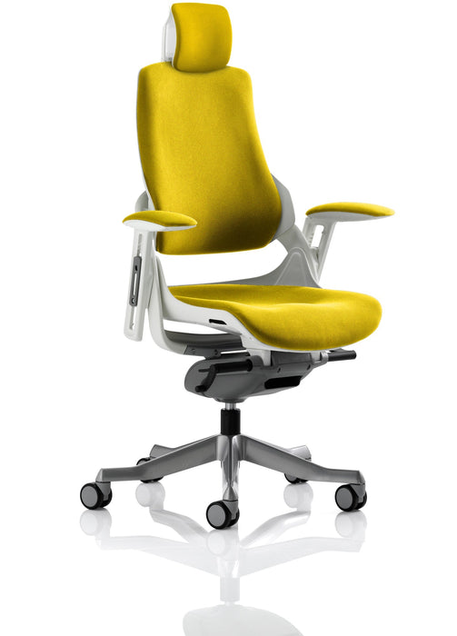 Zure Executive Chair with White Shell Executive Dynamic Office Solutions Bespoke Senna Yellow Bespoke Senna Yellow Fabric With Headrest