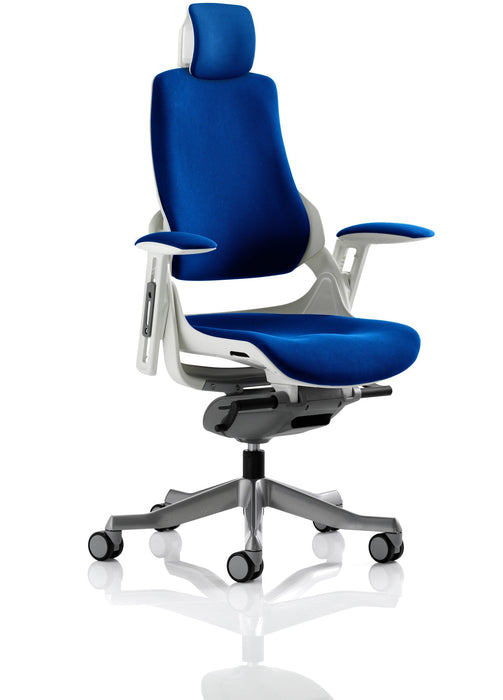 Zure Executive Chair with White Shell Executive Dynamic Office Solutions Bespoke Stevia Blue Bespoke Stevia Blue Fabric With Headrest