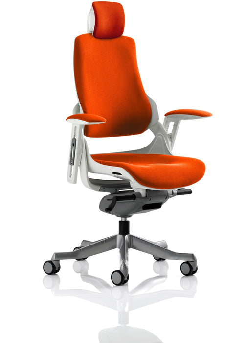 Zure Executive Chair with White Shell Executive Dynamic Office Solutions Bespoke Tabasco Orange Bespoke Tabasco Orange Fabric With Headrest