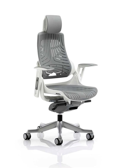 Zure Executive Chair with White Shell Executive Dynamic Office Solutions Elastomer Gel Grey Elastomer Gel Grey With Headrest