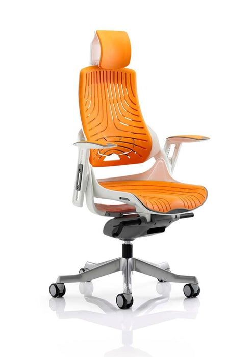 Zure Executive Chair with White Shell Executive Dynamic Office Solutions Elastomer Gel Orange Elastomer Gel Orange With Headrest